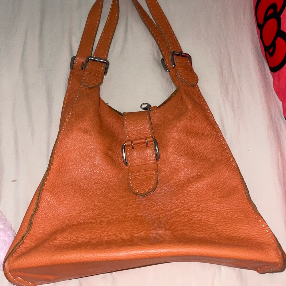 Orange Leather Handbag Carla Mancini